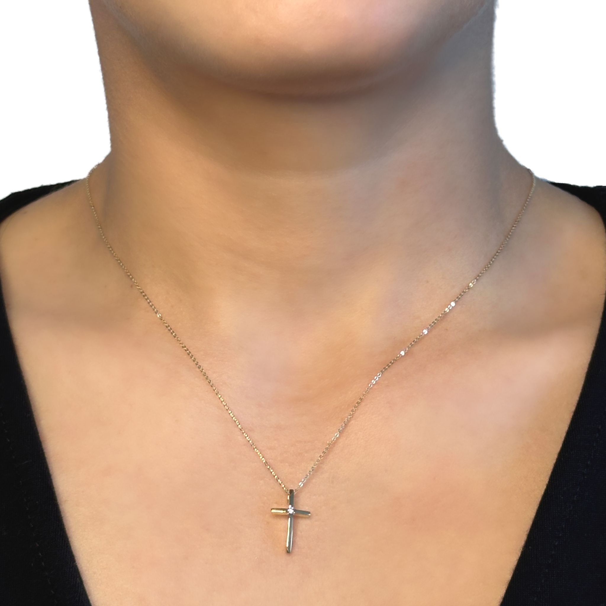 Kette mit Kreuz Anhänger aus 585 Gelbgold mit Diamant 0,03 ct