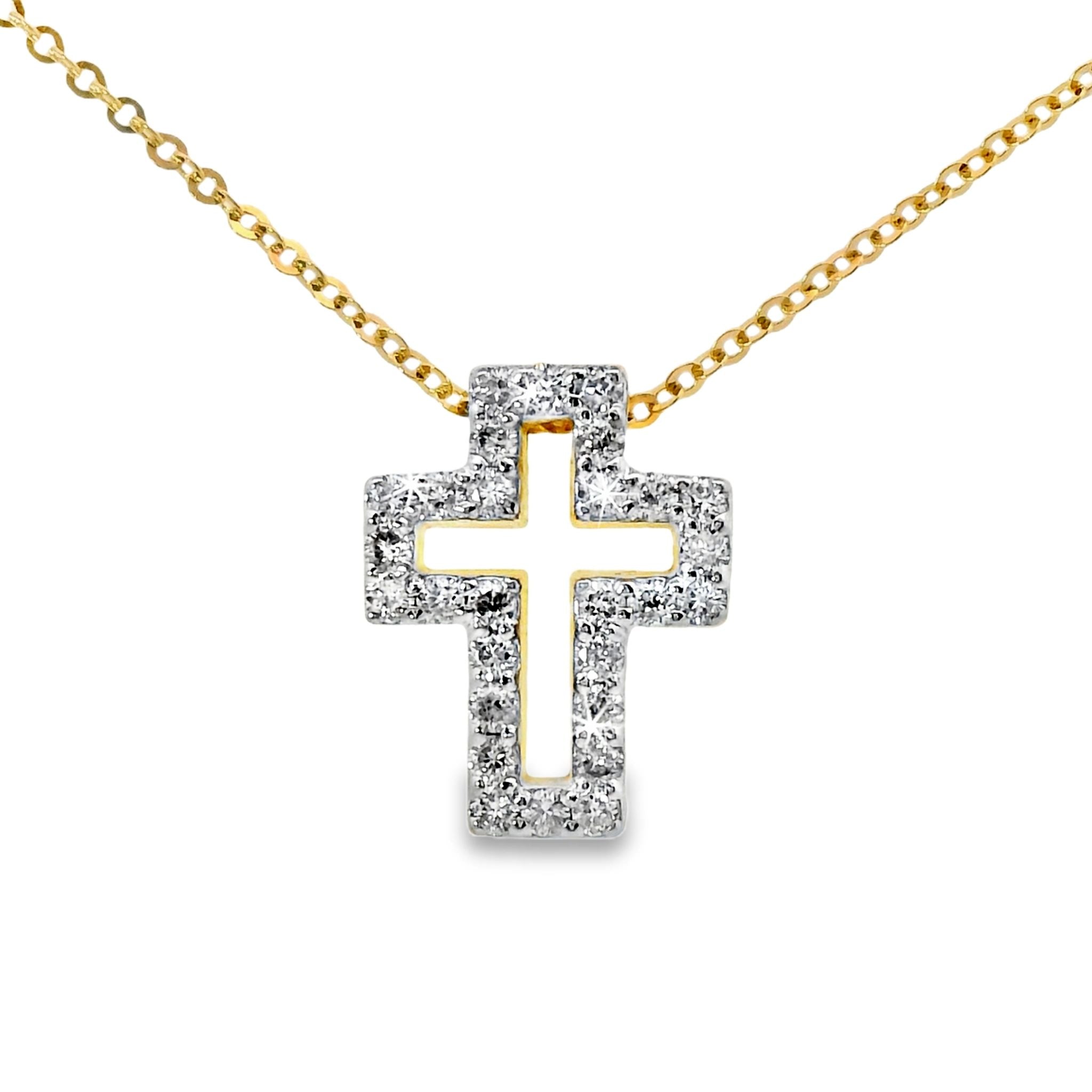 Kette mit Kreuz Anhänger aus 585 Gold mit 28 Diamanten 0,17 ct