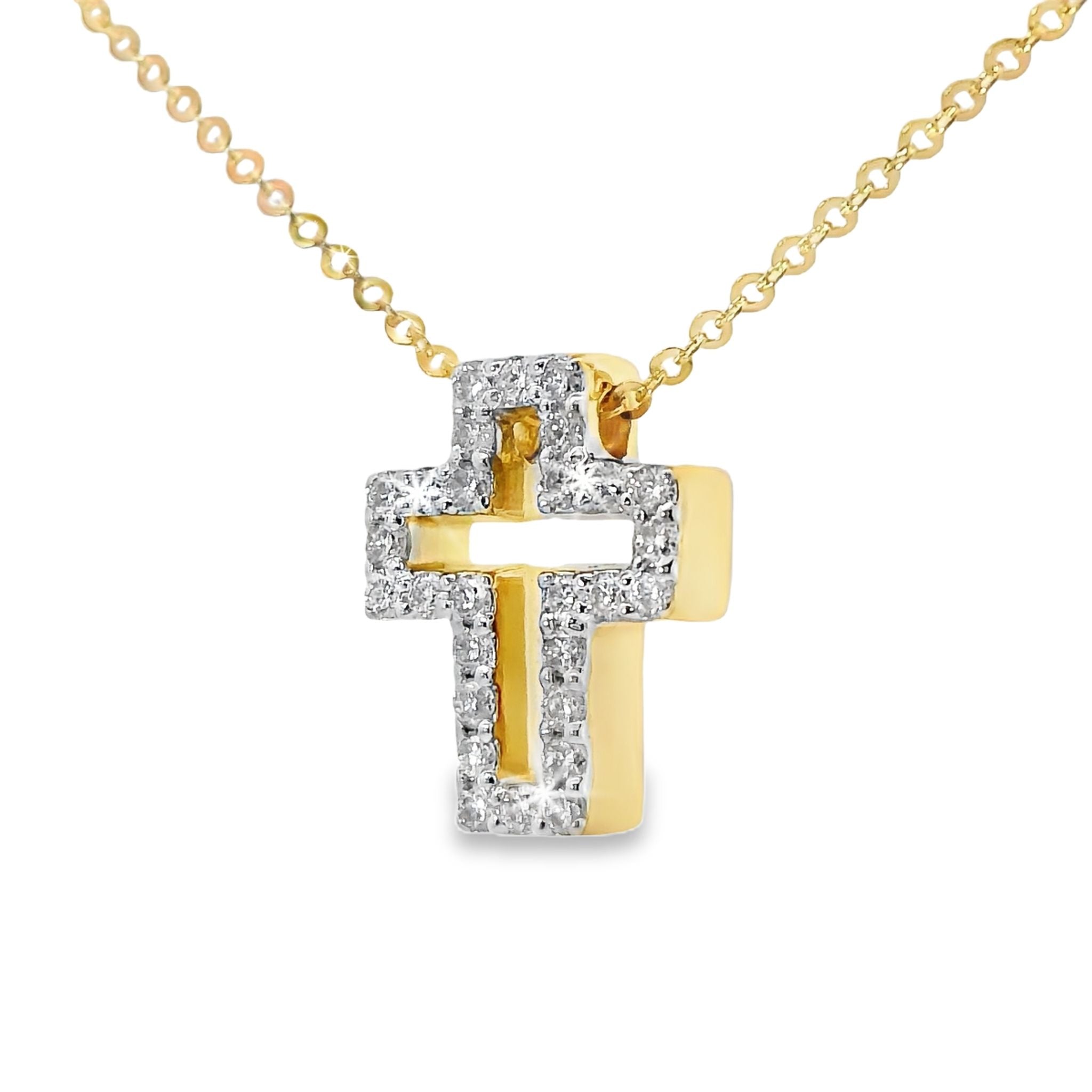 Kette mit Kreuz Anhänger aus 585 Gold mit 28 Diamanten 0,17 ct