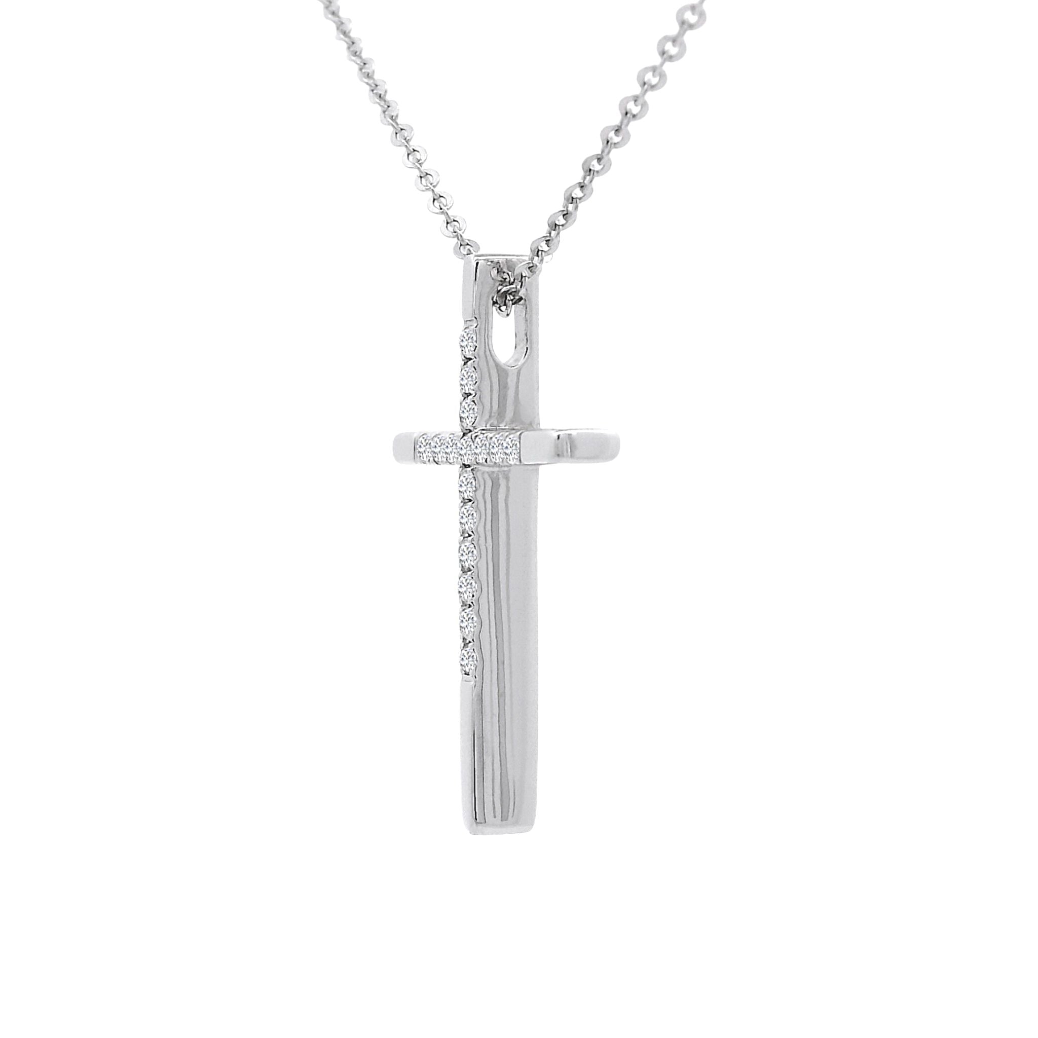 Kette mit Kreuz Anhänger aus 585 Weißgold mit 16 Diamanten 0,10 ct