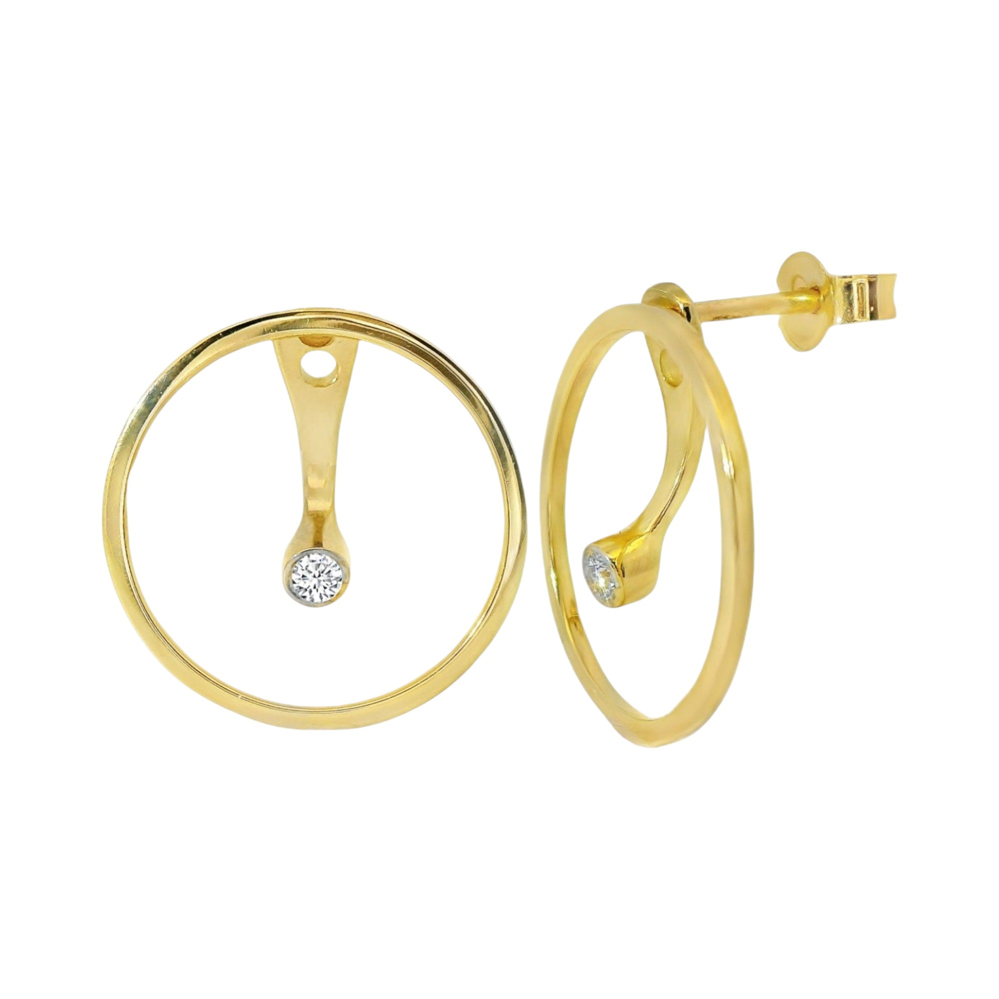 Ohrringe "Vorne und Hinten" 585 Gold mit 2 Diamanten 0,06 ct